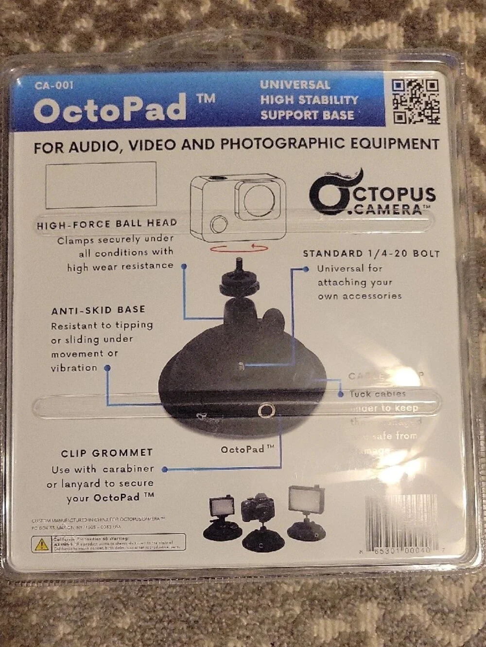 OctoPad Universal Black Support Base for Cameras & Accessories